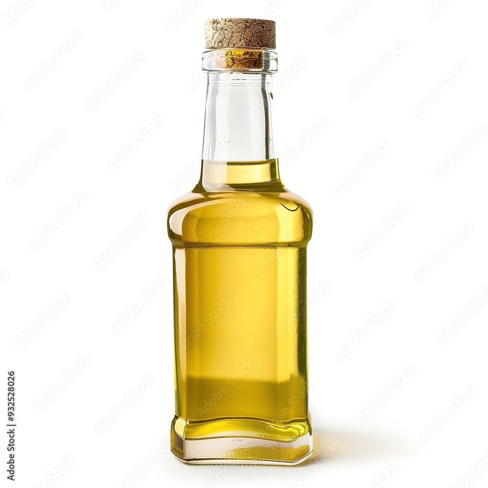 Bottle of Cooking Oil with Cork Cap Isolated on White Background with Clipping Path. Features a Clear Glass Bottle Filled with Golden Cooking Oil, Highlighting the Rustic Cork Stopper and Elegant Desi Bottle of Cooking Oil with Cork Cap Isolated on White Background with Clipping Path. Features a Clear Glass Bottle Filled with Golden Cooking Oil, Highlighting the Rustic Cork Stopper and Elegant Desi