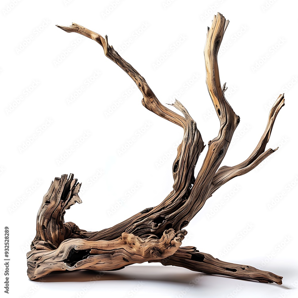 Dried tree branch isolated on white background,Top view.