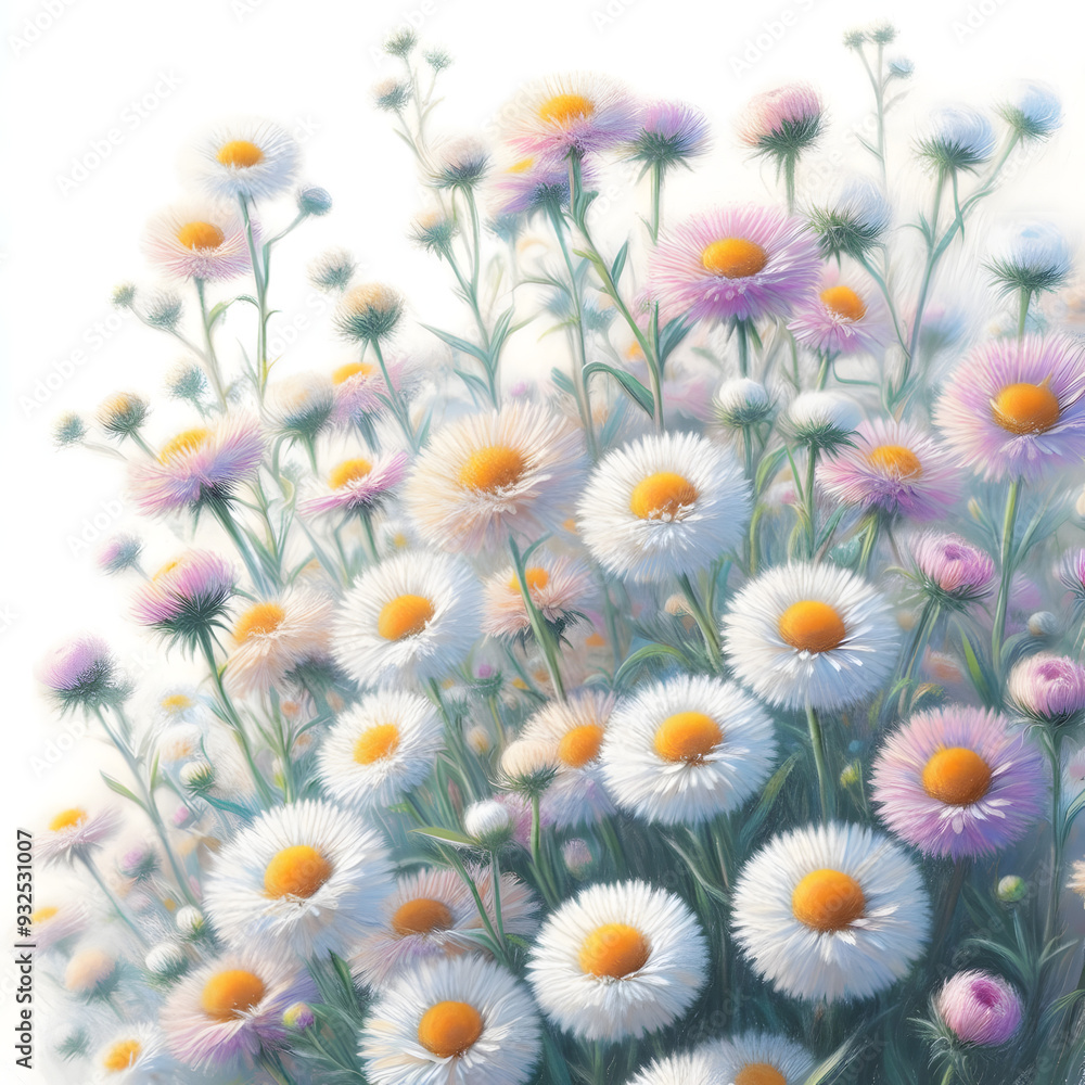 흰 배경, 개망초, 파스텔화 (White background, White-top, pastel painting) 흰 배경, 개망초, 파스텔화 (White background, White-top, pastel painting)