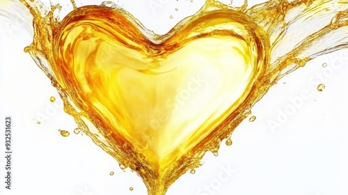 golden liquid heart, splash effect, high-speed photography, white background, vibrant colors, elegant, dynamic, love symbolism, fluid motion, high detail, shiny, golden hues, artistic, visually captiv photo