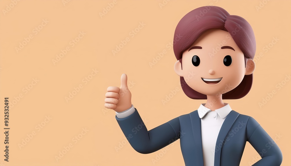 A cheerful animated woman giving a thumbs up, representing positivity and confidence in a modern professional setting. A cheerful animated woman giving a thumbs up, representing positivity and confidence in a modern professional setting.