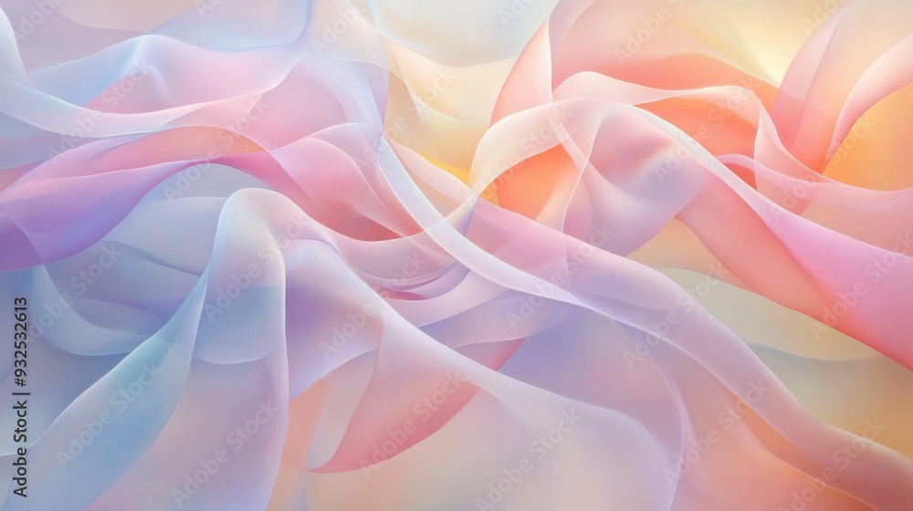 Obraz premium Abstract Silk in soft pastel color Delicate, ribbon-like shapes in soft pastel colors that twist and flow gracefully across the canvas 