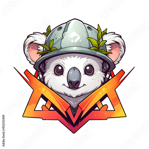 A cartoon of a white koala wearing a helmet photo