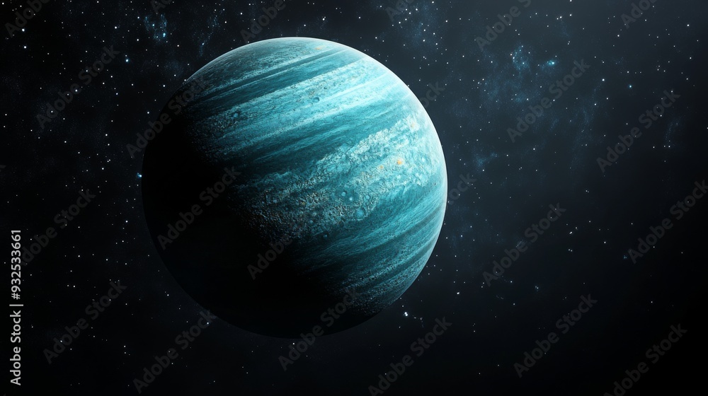 Uranus. The planet's pale blue and blue-green color with its smooth, cloudless appearance. The planet's axis is tilted and its ring system is faintly visible against a dark space background. Uranus. The planet's pale blue and blue-green color with its smooth, cloudless appearance. The planet's axis is tilted and its ring system is faintly visible against a dark space background.