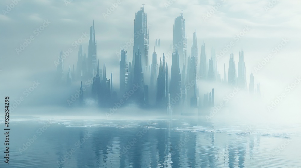 Futuristic city where buildings are made of translucent energy fields constantly shifting and changing shape with the flow of time on a plain white background Futuristic city where buildings are made of translucent energy fields constantly shifting and changing shape with the flow of time on a plain white background
