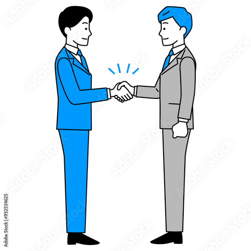 握手をするスーツの男性同士（全身）