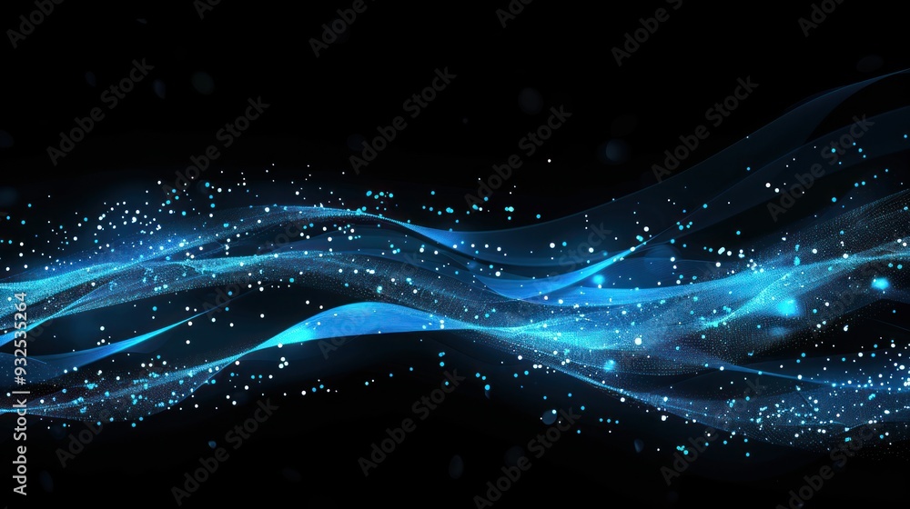Fototapeta premium Abstract Blue Waves with Glowing Particles