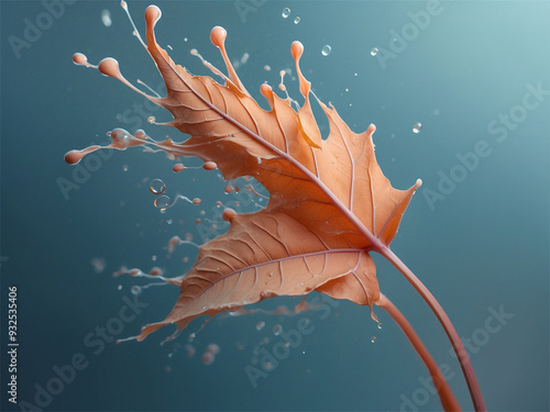 flower on blue background，oil painting splashes, like leaves and flowers	