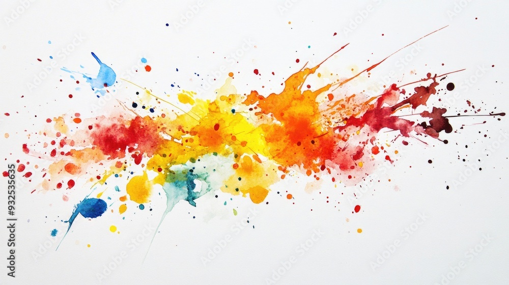 Fototapeta premium Colorful abstract watercolor painting with splashes on white paper