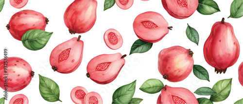 Guava fruit pattern background isolated on white2