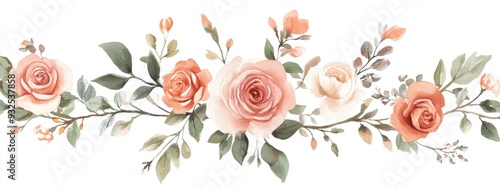 Collection of hand painted watercolor floral elements featuring roses branches and leaves in soft pastel hues Ideal for romantic decorative purposes such as gift wrapping wedding decor or card cre