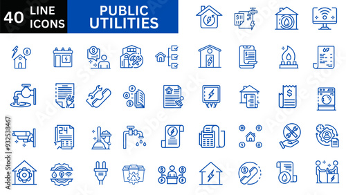 Public utilities  icon collection set. power, gas, and water. Signed thin line icons collection.