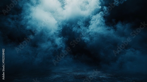 A dark blue sky with smoke and clouds