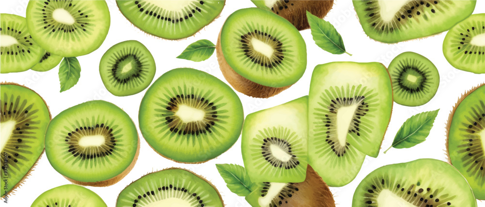 Fototapeta premium Kiwi fruit and slices pattern background3