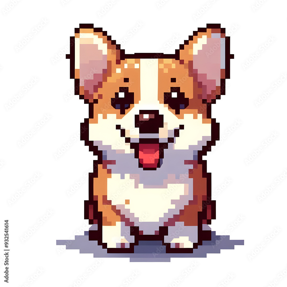 Fototapeta premium 흰 배경, 웰시 코기, 픽셀아트 (White background, Welsh Corgi, pixel art)