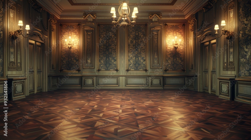 Obraz premium Empty elegant vintage room at night with copy space , ai