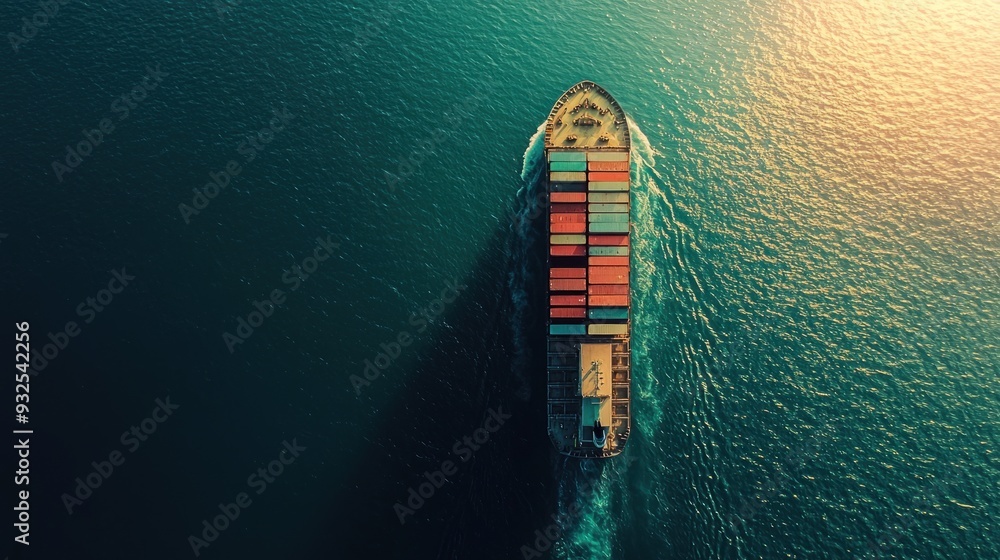 Aerial View of Cargo Ship with Colorful Containers Sailing on the Ocean Aerial View of Cargo Ship with Colorful Containers Sailing on the Ocean