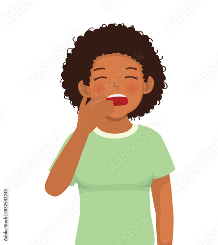 Young African woman feel sleepy yawning
