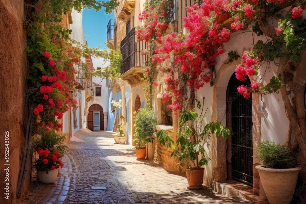 Naklejka premium narrow street in european city