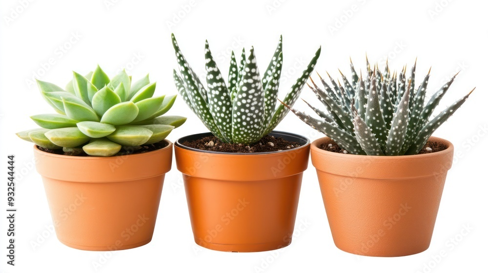 Three Succulents in Terracotta Pots Three Succulents in Terracotta Pots