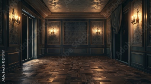 Empty elegant vintage room at night with copy space , ai