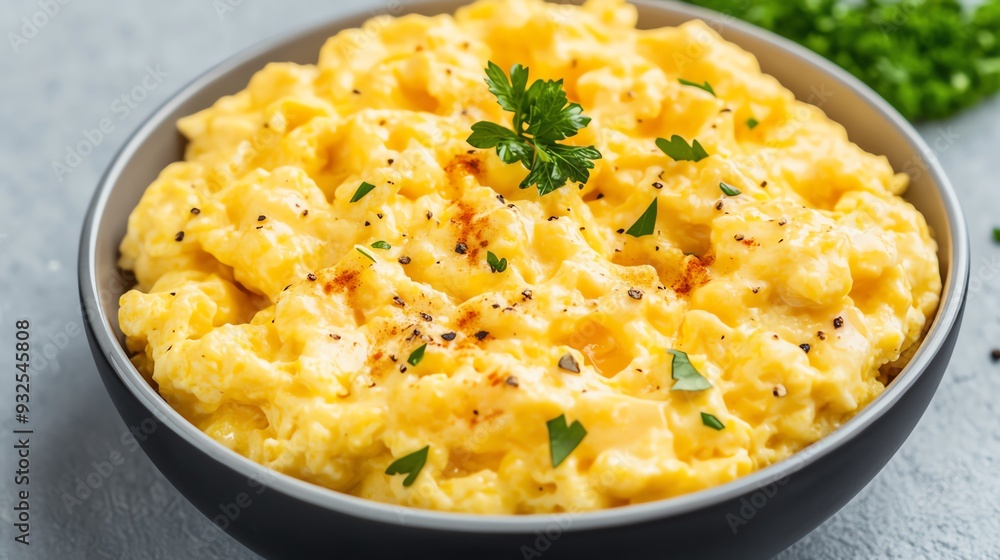 Cheesy scrambled eggs with herbs and spices Cheesy scrambled eggs with herbs and spices