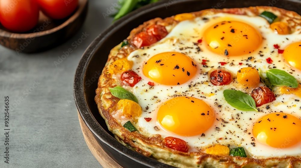 Eggs in a savory pancake with vegetables Eggs in a savory pancake with vegetables