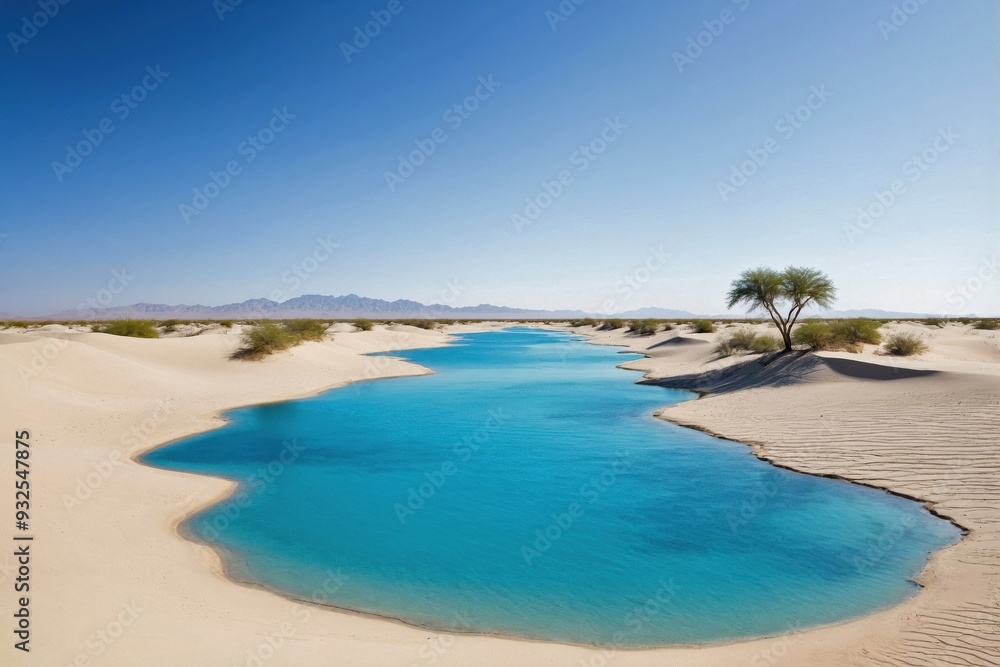 Isolated Oasis with Clear Blue Water in the Heart of a Desert Isolated Oasis with Clear Blue Water in the Heart of a Desert