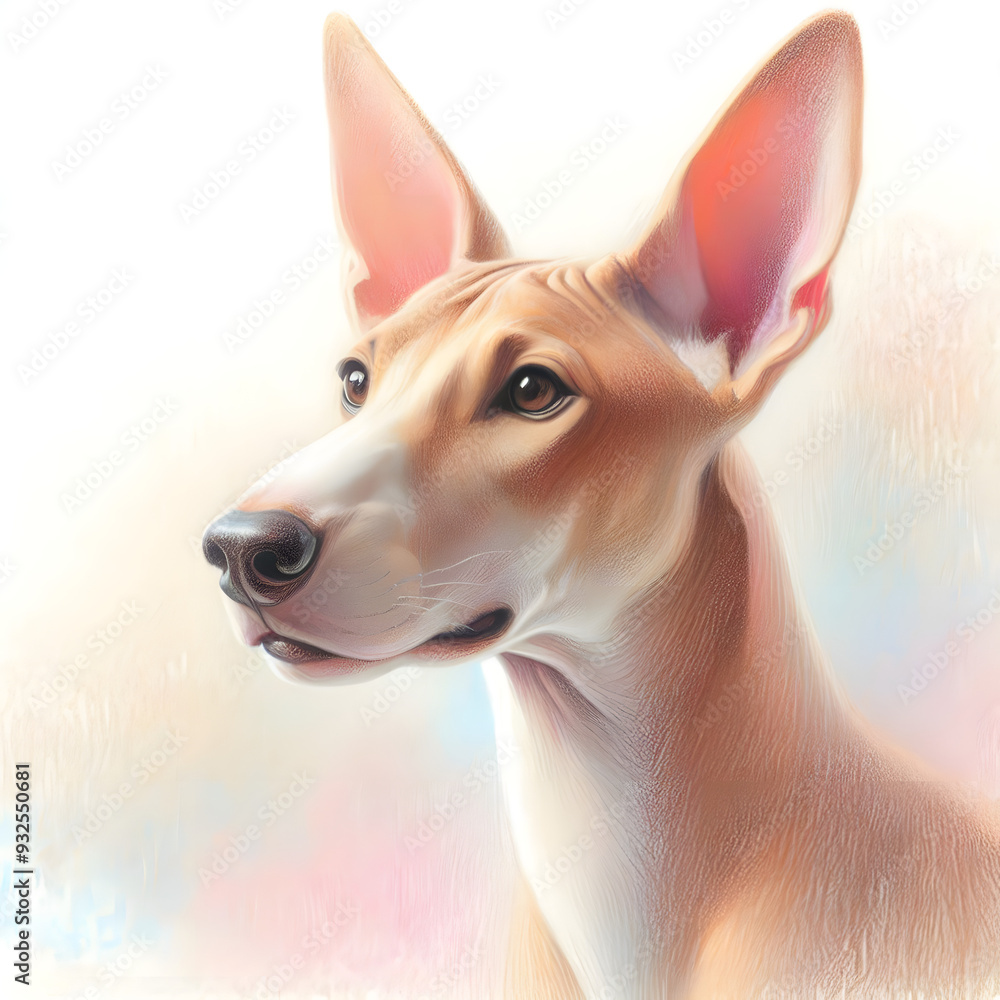 Obraz premium 흰 배경, 파라오 하운드, 파스텔화 (white background, pharaoh hound, pastel painting)