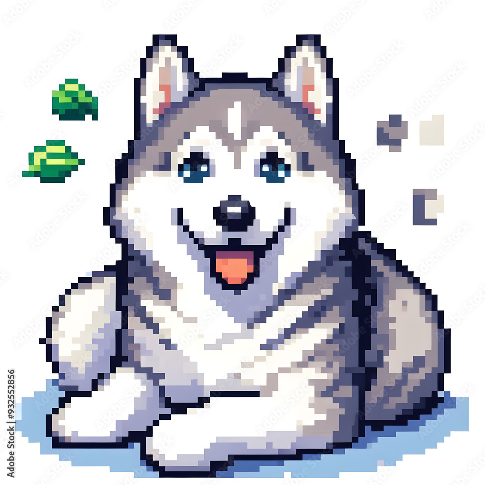 Fototapeta premium 흰 배경, 허스키, 픽셀아트 (White background, husky, pixel art)