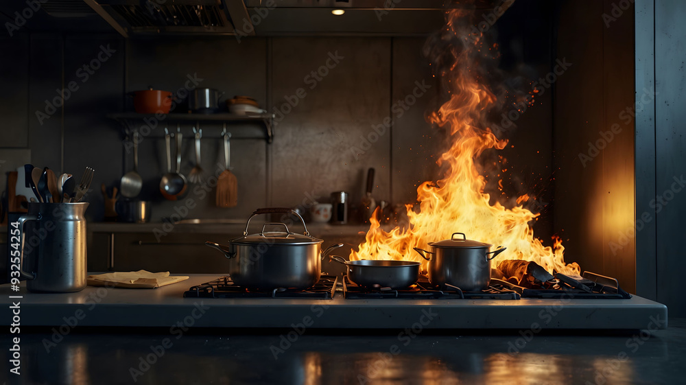 inattentive kitchen fire flame emergency danger event inattentive kitchen fire flame emergency danger event