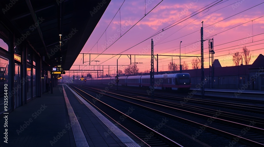 Tranquil High Speed Train Station at Dawn A Serene Architectural Scene of a Modern Train Terminal Bathed in the Soft Light of Morning Tranquil High Speed Train Station at Dawn A Serene Architectural Scene of a Modern Train Terminal Bathed in the Soft Light of Morning