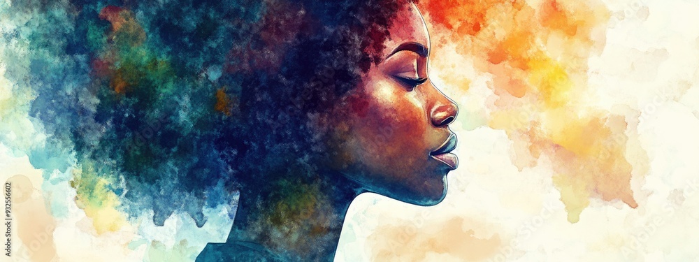 African American woman illustrated in a watercolor style African American woman illustrated in a watercolor style