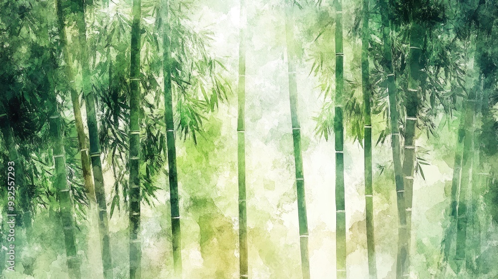 Fototapeta premium Bamboo forest depicted with a watercolor painting effect