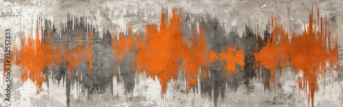 Abstract Ethnic Drawing Decorative Patina Ikat Design in Grayscale and Orange Watercolor Artwork with a Distressed Look