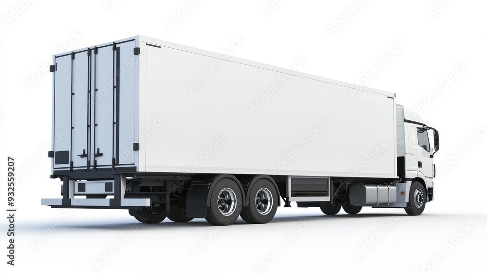 White Semi-Truck with Blank Trailer Isolated on White Background White Semi-Truck with Blank Trailer Isolated on White Background
