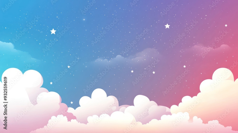 Dreamy Night Sky with Fluffy Clouds and Twinkling Stars Dreamy Night Sky with Fluffy Clouds and Twinkling Stars