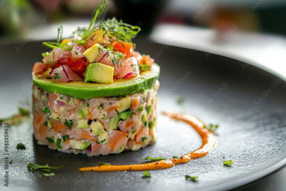Salmon and Avocado Tartare with Orange Sauce Salmon and Avocado Tartare with Orange Sauce