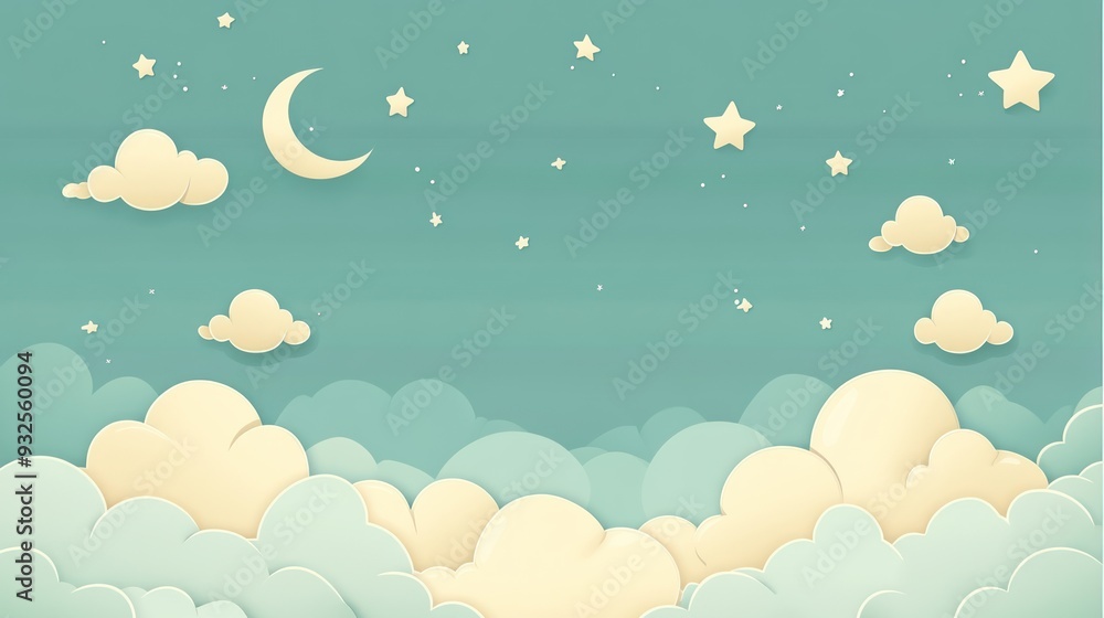 Night Sky with Crescent Moon and Stars Paper Cut-Out Style Night Sky with Crescent Moon and Stars Paper Cut-Out Style