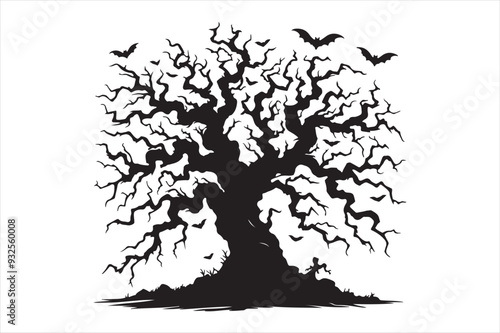 Creepy tree vector silhouette