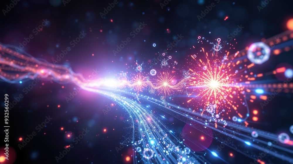 Obraz premium Quantum particles, Quantum Energy Teleportation, moving matter or energy from one place to another without crossing