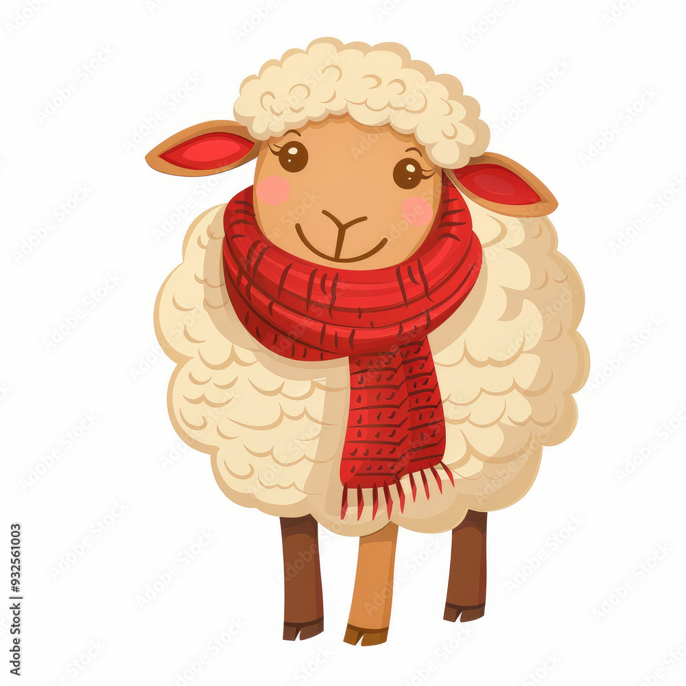 Obraz premium A sheep with a scarf isolated white background,2d flat vector 