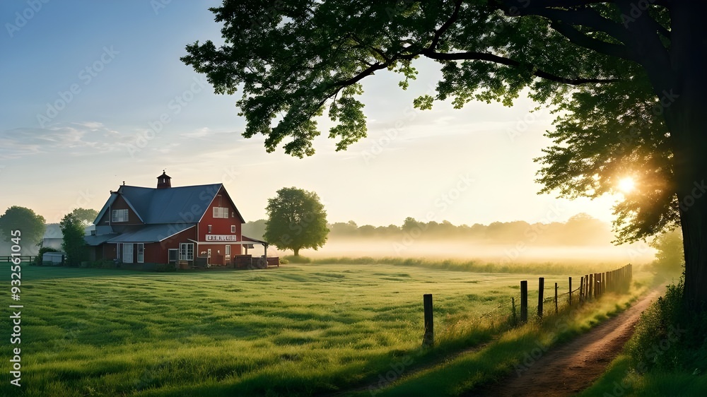 Morning Light on a Serene Countryside Farm Morning Light on a Serene Countryside Farm