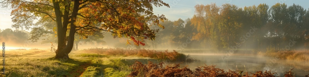 Foggy dawn in a fall setting Foggy dawn in a fall setting
