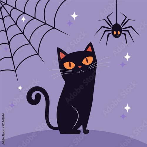 A black cat. Halloween holiday. Vector illustration.