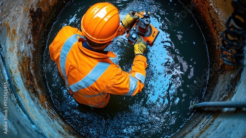 An image depicting a blocked drain situation with a technician examining the obstruction using a camera inspection tool. The photo highlights the severity of the blockage and the advanced technology photo