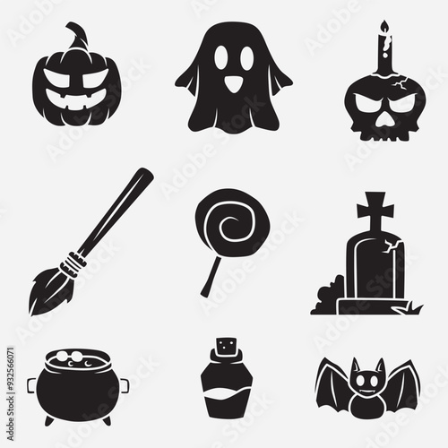 set of halloween good for icons, symbols, silhouette design, etc