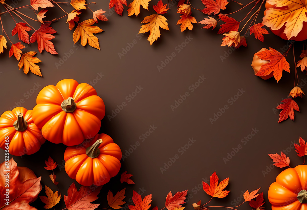 Thanksgiving day banner. Festive top view frame background with orange pumpkins and copy space Thanksgiving day banner. Festive top view frame background with orange pumpkins and copy space