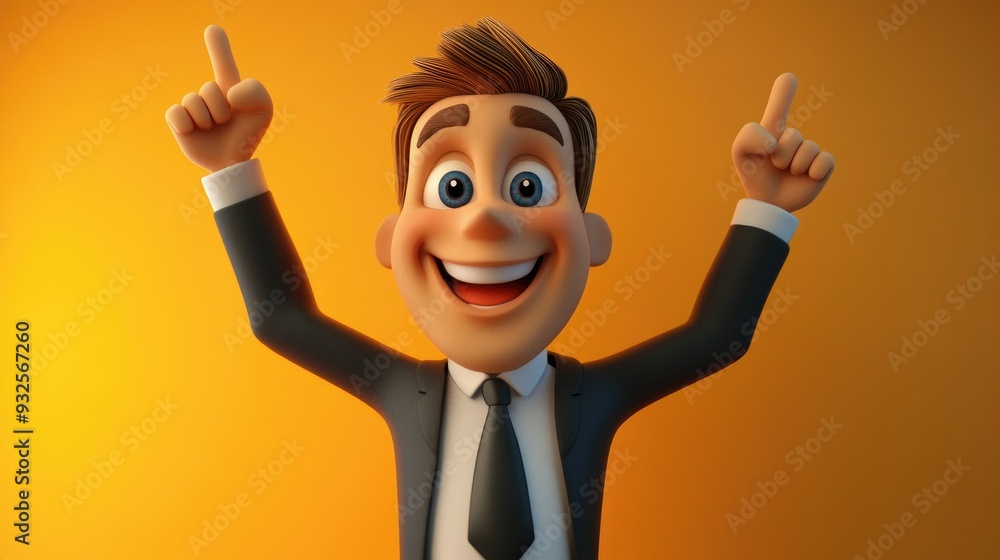 3D Cartoon of a Happy Businessman Celebrating Success 3D Cartoon of a Happy Businessman Celebrating Success