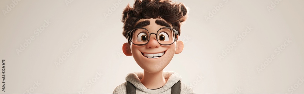 3D cartoon of a stylish teenage guy with a joyful expression smiling against a plain backdrop representing a fun lifestyle theme 3D cartoon of a stylish teenage guy with a joyful expression smiling against a plain backdrop representing a fun lifestyle theme